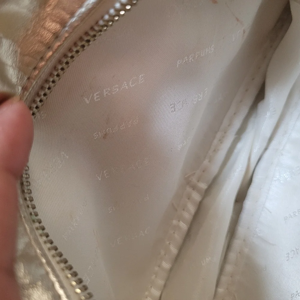 Versace Perfumes Pouch Makeup Travel Bag Gold With Zipper Snd Belted Handle